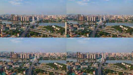 广州鹤洞大桥和城市天际线大范围延时航拍4k高清在线视频素材下载