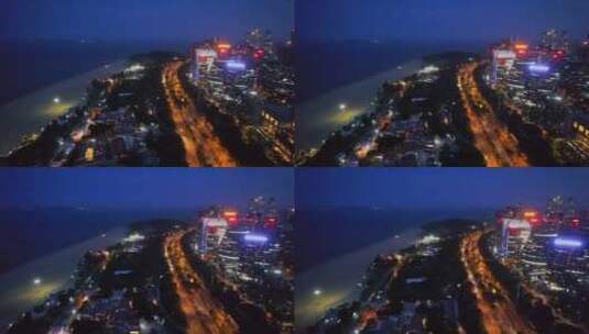 厦门航拍观音山商务中心夜景高清在线视频素材下载