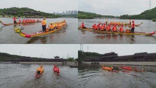 重庆市园博园端午节划龙舟两条船比赛素材高清在线视频素材下载