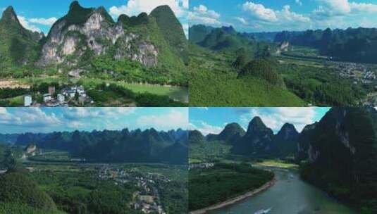 延时航拍桂林兴坪风景区和冠岩风景区高清在线视频素材下载