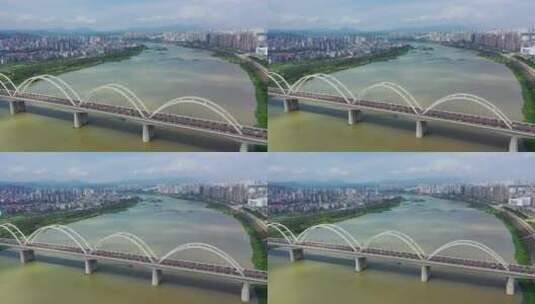 陕西安康市汉江城市江滨天际线风光高清在线视频素材下载