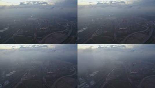 广州番禺南站蓝天白云交通枢纽航拍穿过云层高清在线视频素材下载