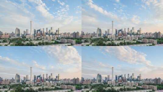 【原创】北京国贸CBD建筑群蓝天白云延时高清在线视频素材下载