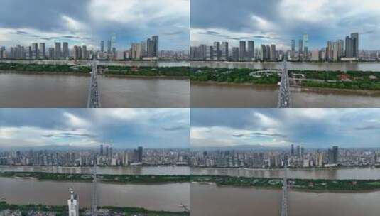 4K航拍长沙城市天际线 湘江橘子洲大桥高清在线视频素材下载