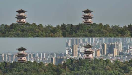 航拍鄂州地标西山武昌楼城市同框4K50P高清在线视频素材下载