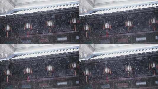 冬天下雪花纷飞古建筑江南园林高清在线视频素材下载