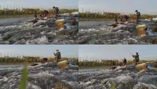 贾鲁河中钓鱼的人们高清在线视频素材下载