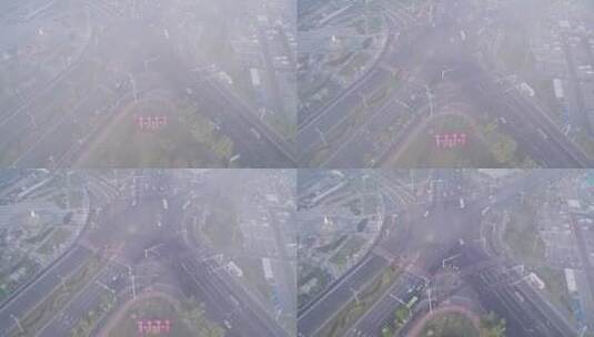 淮安市中心晨雾-4k航拍高清在线视频素材下载