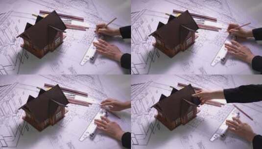 建筑设计师在图纸上绘制高清在线视频素材下载