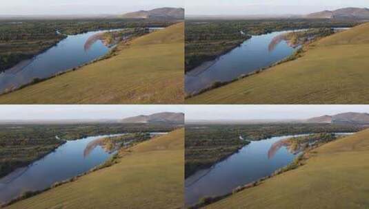 呼伦贝尔大草原湿地河流航拍高清在线视频素材下载