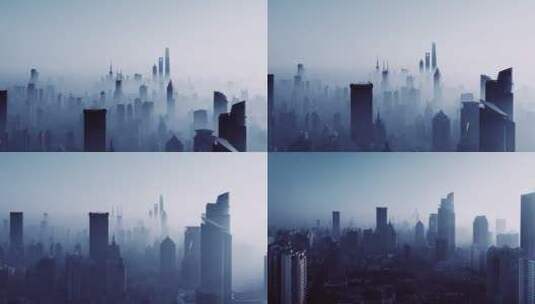 上海天际线雾天航拍高清在线视频素材下载