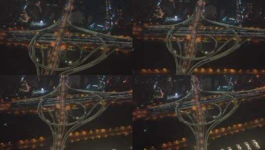 航拍城市立交桥夜景交通高清在线视频素材下载