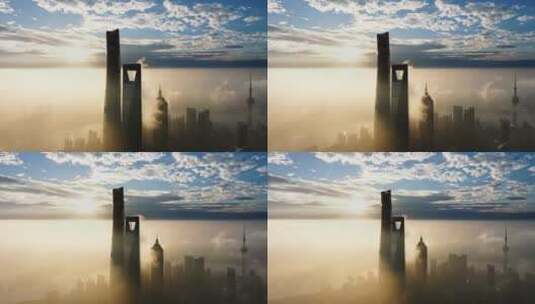上海陆家嘴日出平流雾航拍高清在线视频素材下载