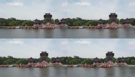 泰州凤城河畔望海楼古建筑延时拍摄高清在线视频素材下载