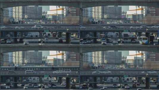 城市立交桥高架桥火车高铁汽车冬季日暮傍晚高清在线视频素材下载