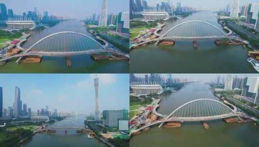 广州珠江上的人行天桥建筑工地高清在线视频素材下载