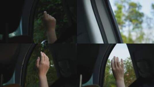 女孩坐车把手伸出窗外抚摸风4k视频素材高清在线视频素材下载