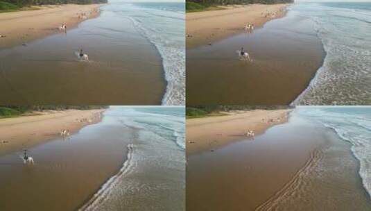 三亚海棠湾海景日出下的美女骑马拍摄高清在线视频素材下载