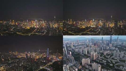 罗湖区地王大厦和京基一百航拍夜景高清在线视频素材下载