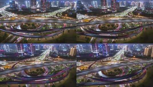 城市立交桥道路车流夜景延时摄影航拍高清在线视频素材下载