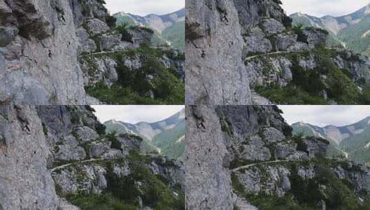 实拍大山之间一条小道高清在线视频素材下载
