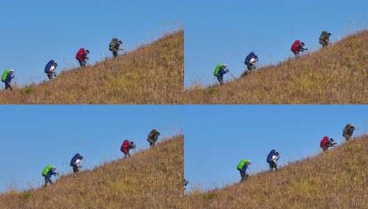 徒步登山探险户外草甸武功山高清在线视频素材下载