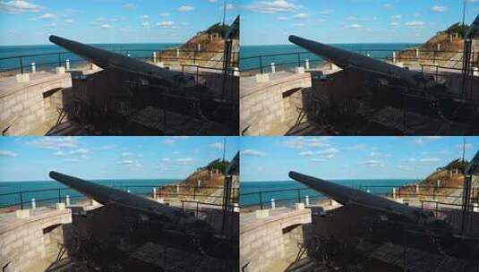 威海刘公岛甲午战争战东炮台德国克虏伯大炮高清在线视频素材下载
