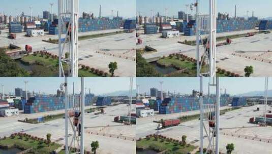 北仑港口码头维修工爬梯高清在线视频素材下载