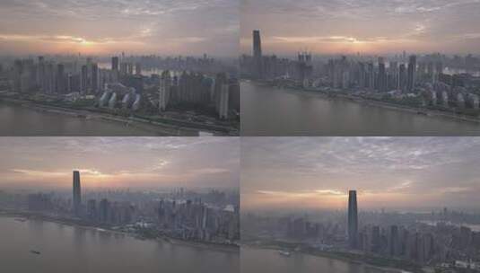 武汉清晨日出航拍空镜高清在线视频素材下载