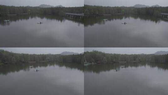 阴天下的青山湖森林风景航拍高清在线视频素材下载