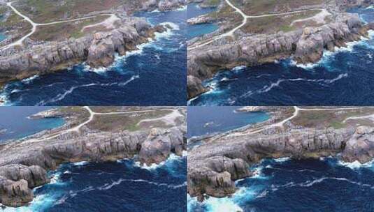 西班牙加利西亚卢戈Xove Morás地区，一架无人驾驶飞机在被称为纸悬崖的地方上空飞行高清在线视频素材下载
