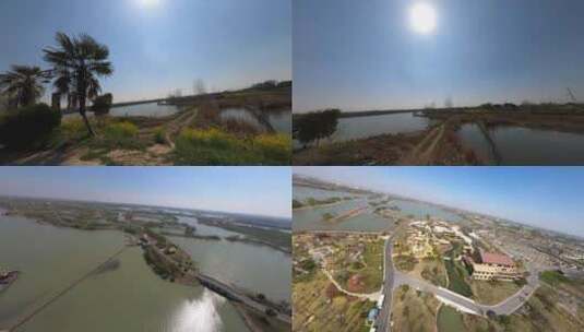穿越机航拍扬州北湖湿地公园内部大全景高清在线视频素材下载