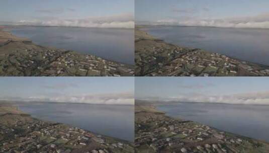 湖泊和村庄的鸟瞰图高清在线视频素材下载