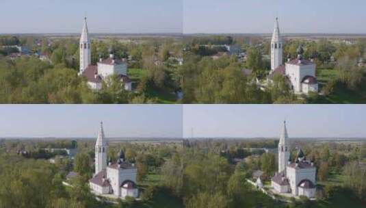 航拍村庄的教堂高清在线视频素材下载