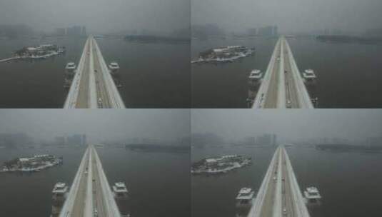 航拍武汉光谷大桥冬天车辆行驶高清在线视频素材下载