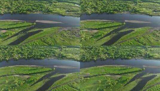 航拍绿色丛林清澈河流高清在线视频素材下载