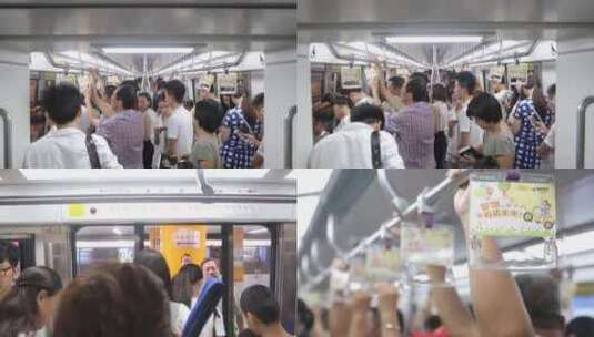 地铁内部人拥挤挤地铁扶手高清在线视频素材下载