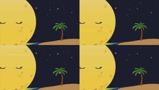 卡通海边月亮椰子树舞台背景高清在线视频素材下载