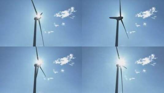 风能风力发电场风车和太阳光高清在线视频素材下载