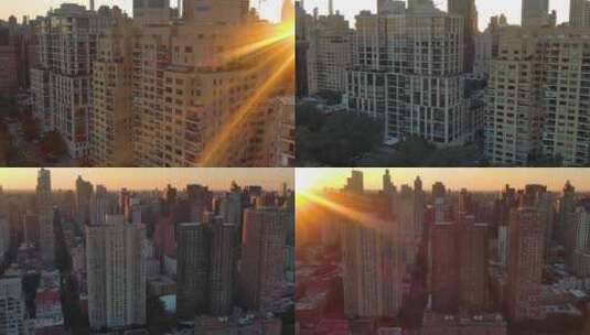 航拍纽约曼哈顿上东区摩天大楼日出天际线高清在线视频素材下载