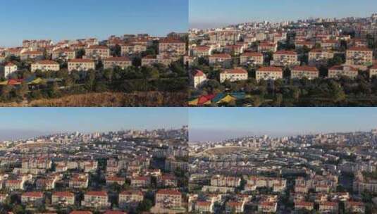 以色列和巴勒斯坦城镇被隔离墙、空中高清在线视频素材下载