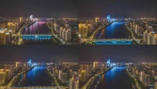 航拍福建福州夜景延时闽江两岸灯光高清在线视频素材下载