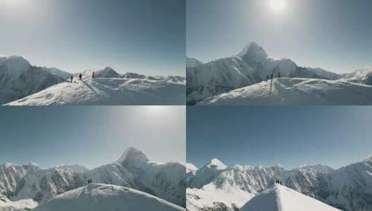 登山攀登雪山航拍高清在线视频素材下载