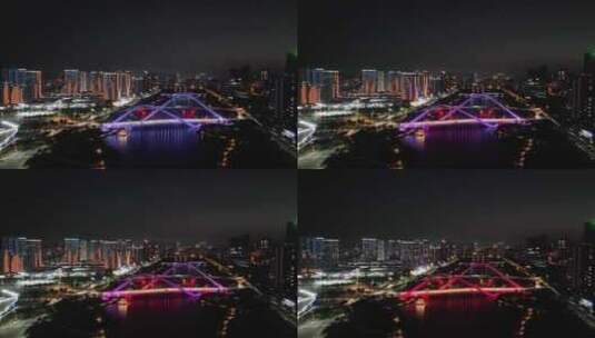 航拍广州南沙灯光夜景高清在线视频素材下载