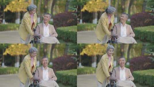 推轮椅 老年生活高清在线视频素材下载