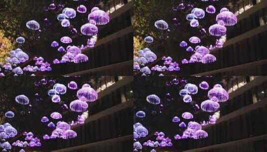 挂在树上的水母灯高清在线视频素材下载