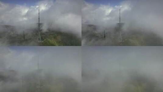 广西大容山云雾中的电视信号塔高清在线视频素材下载