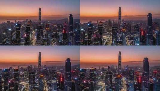 4K深圳日落下繁华的金融中心高清在线视频素材下载
