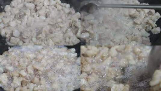 熬猪油过程 猪板油在锅里煎 勺子翻动高清在线视频素材下载