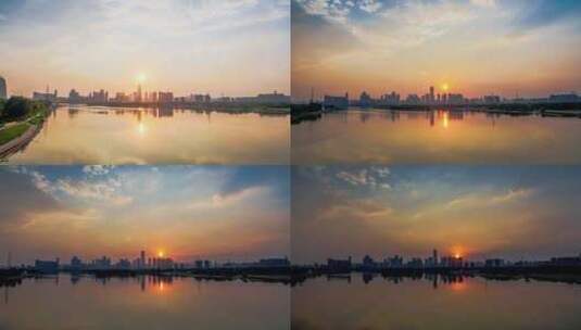 沈阳 城市 日落 河流 浑河高清在线视频素材下载
